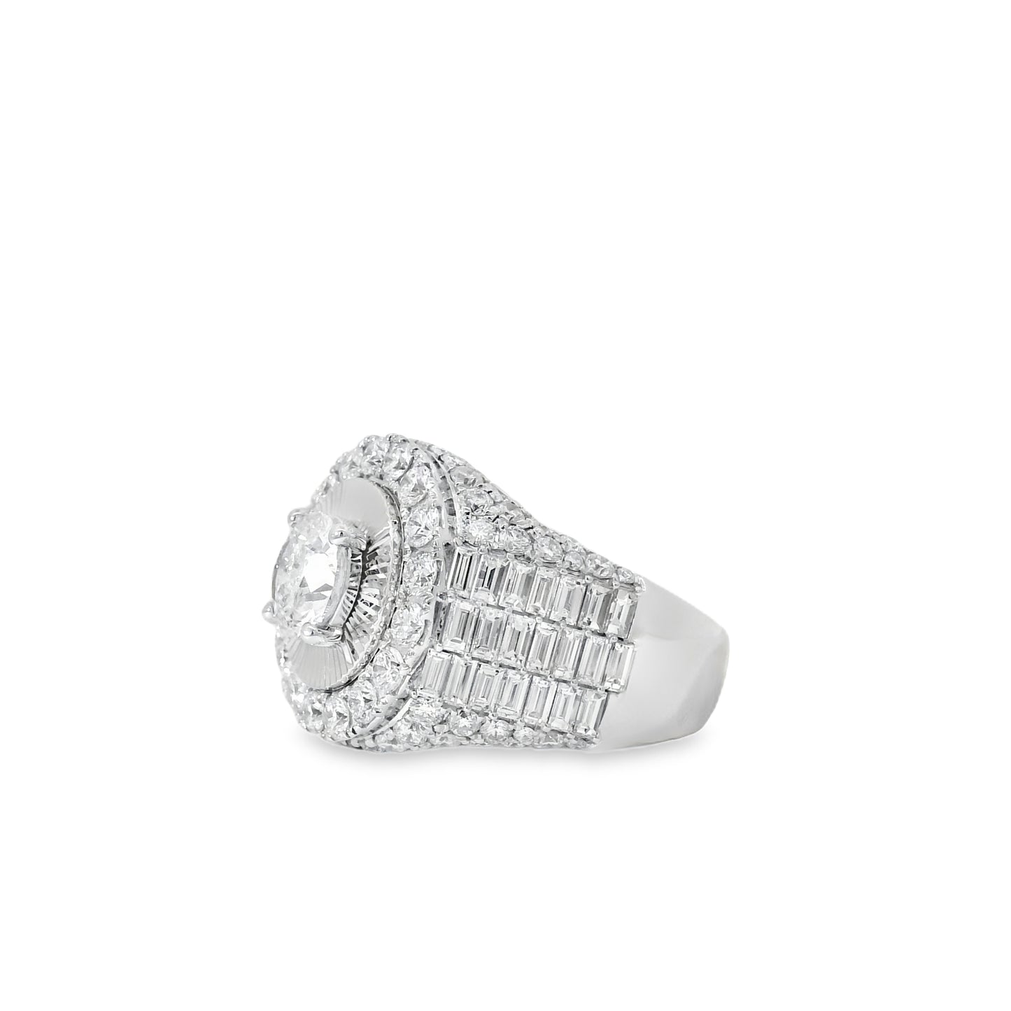 14k White Gold 2.03ctw Round Brilliant Diamonds Surrounded by 5.6ctw Baguette Diamonds Ring