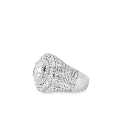 14k White Gold 2.03ctw Round Brilliant Diamonds Surrounded by 5.6ctw Baguette Diamonds Ring