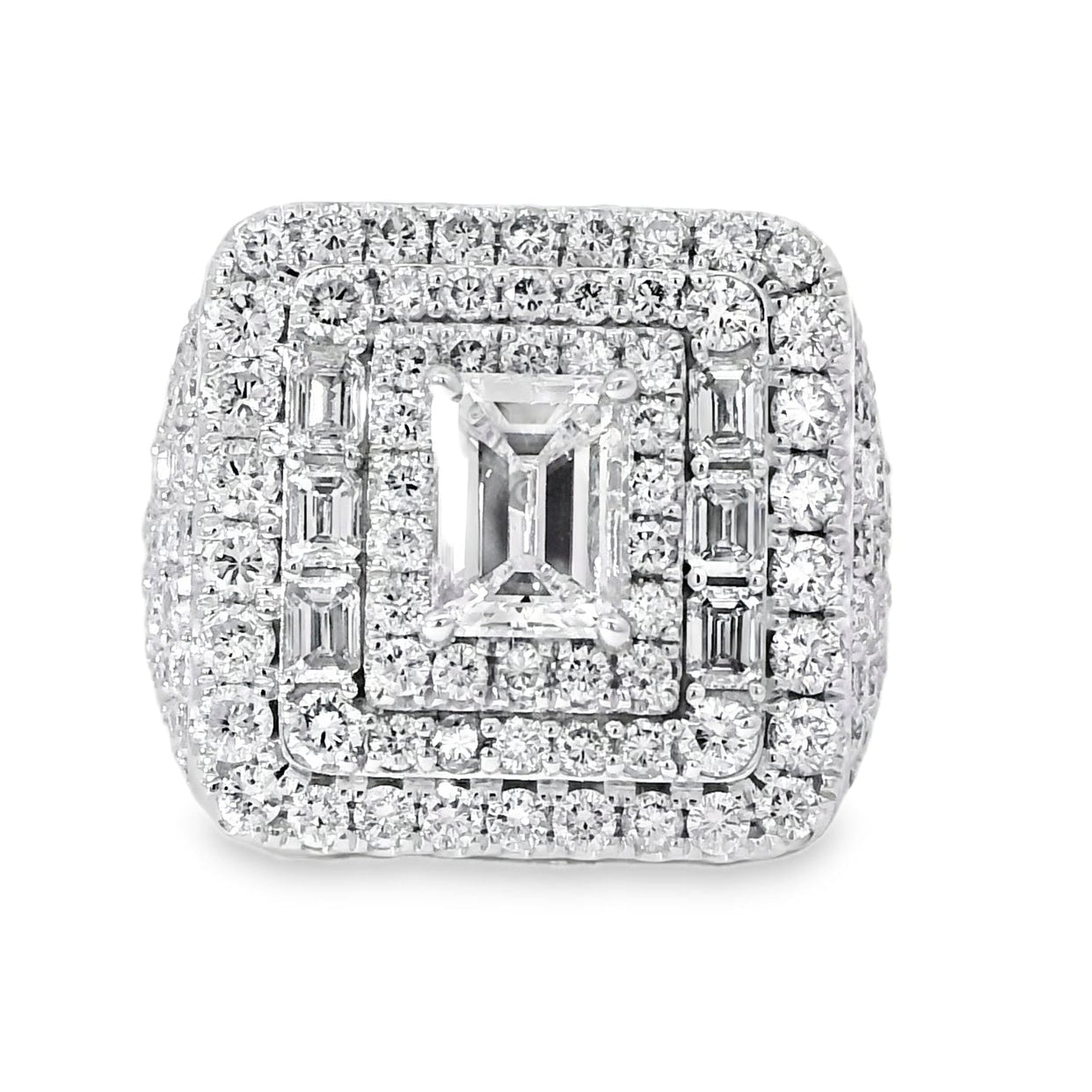 14k White Gold 2.01ctw Emerald Cut Diamond Pave Square Ring