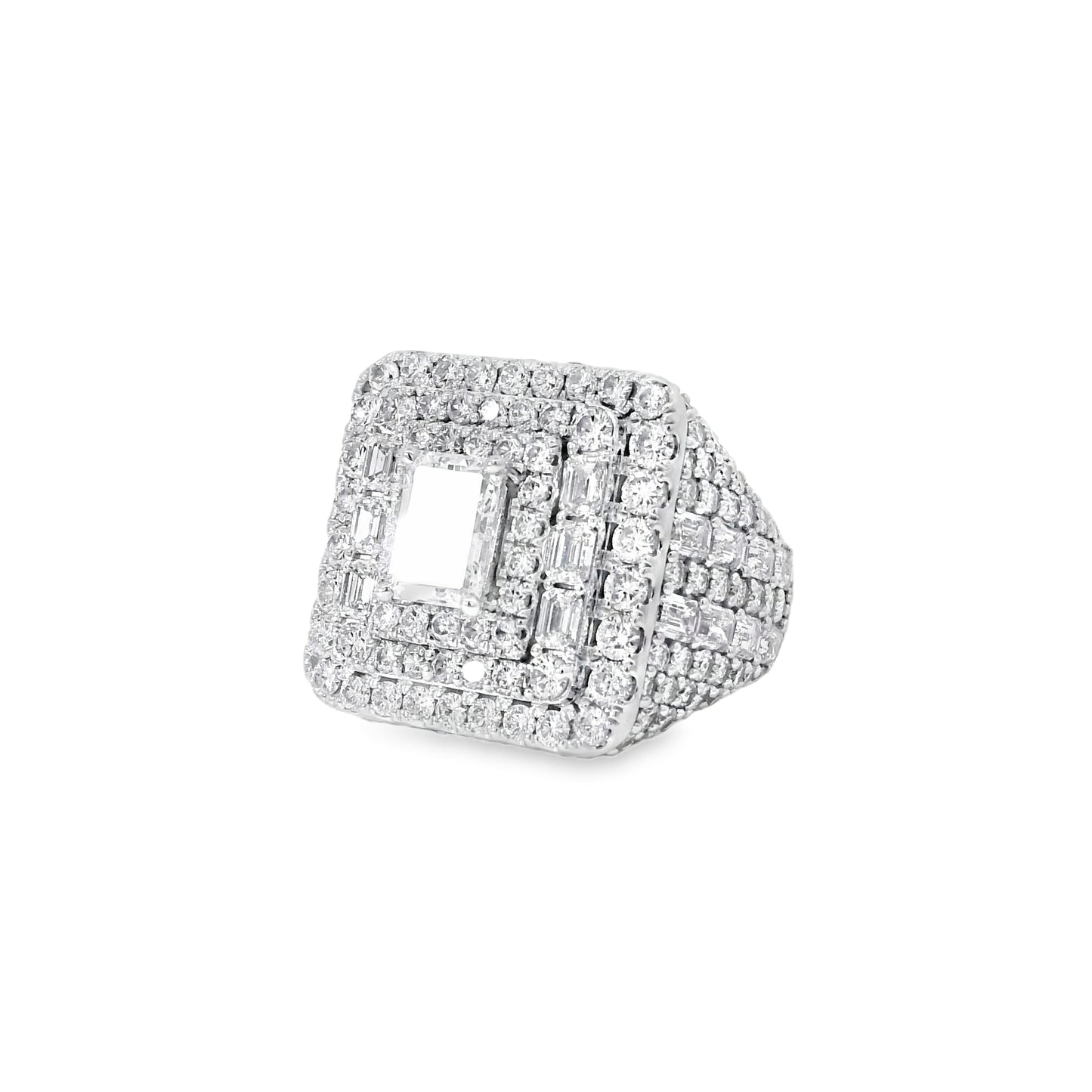 14k White Gold 2.01ctw Emerald Cut Diamond Pave Square Ring