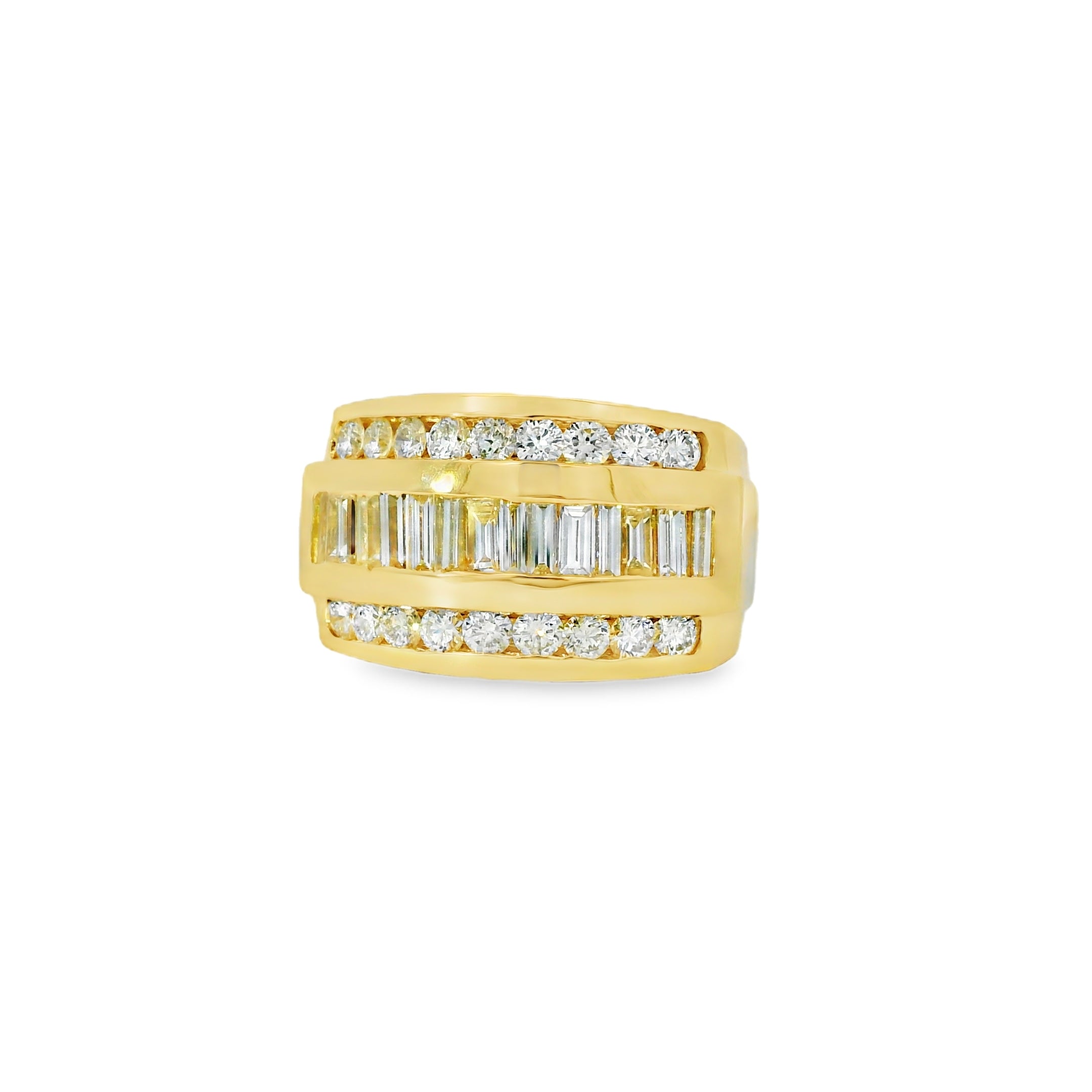 14k Yellow Gold 3.45ctw Baguette-cut and 2.25ctw Round Brilliant Diamond Ring