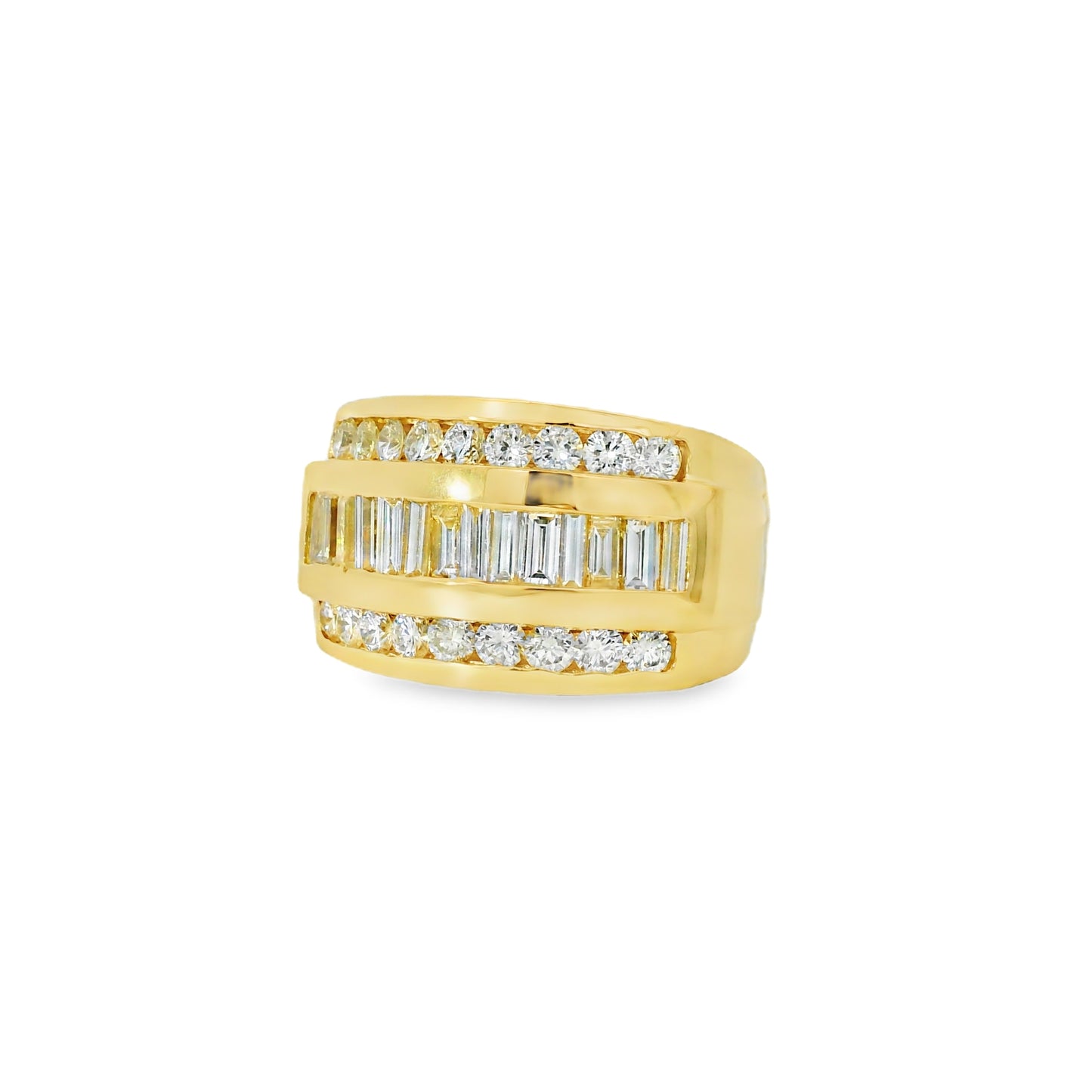 14k Yellow Gold 3.45ctw Baguette-cut and 2.25ctw Round Brilliant Diamond Ring