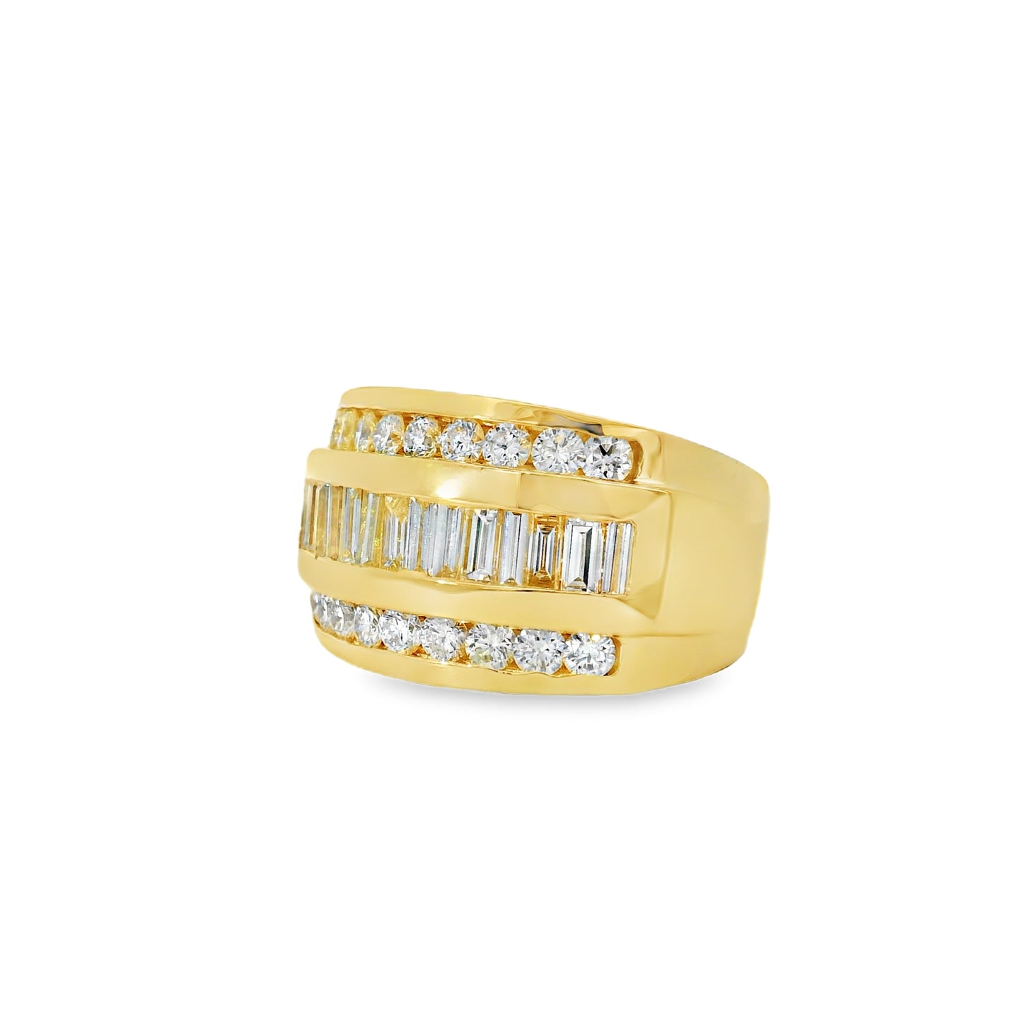 14k Yellow Gold 3.45ctw Baguette-cut and 2.25ctw Round Brilliant Diamond Ring