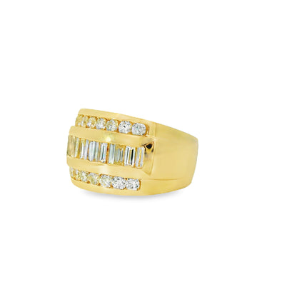 14k Yellow Gold 3.45ctw Baguette-cut and 2.25ctw Round Brilliant Diamond Ring