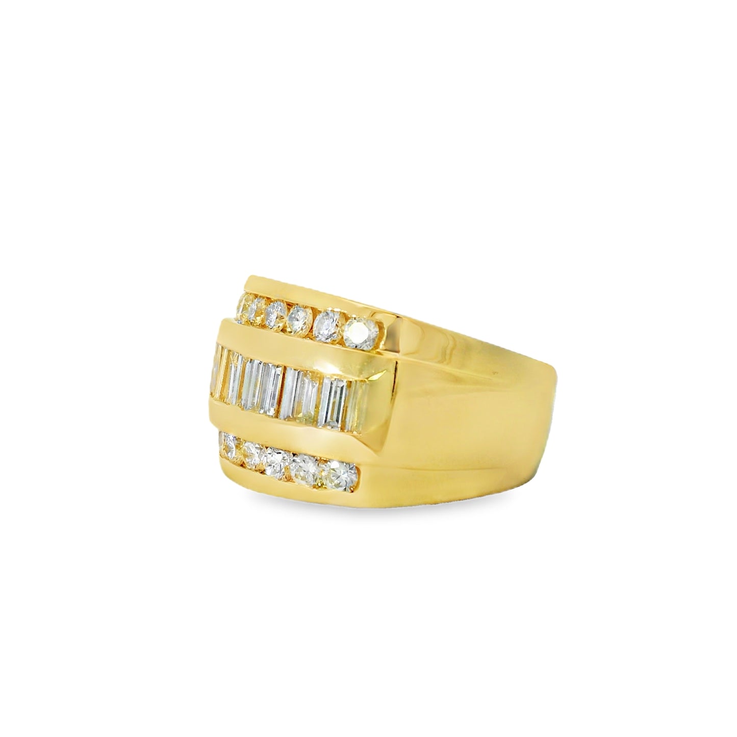 14k Yellow Gold 3.45ctw Baguette-cut and 2.25ctw Round Brilliant Diamond Ring