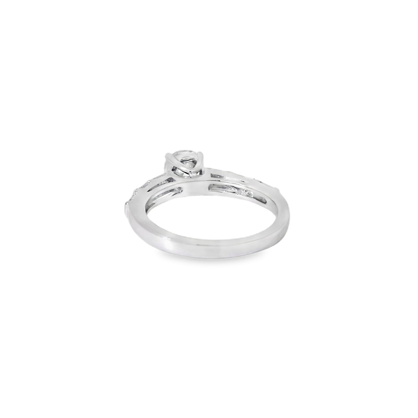 14k White gold 0.93ctw Baguette Cut accented by 1.01ctw Round Brilliant Diamond Ring