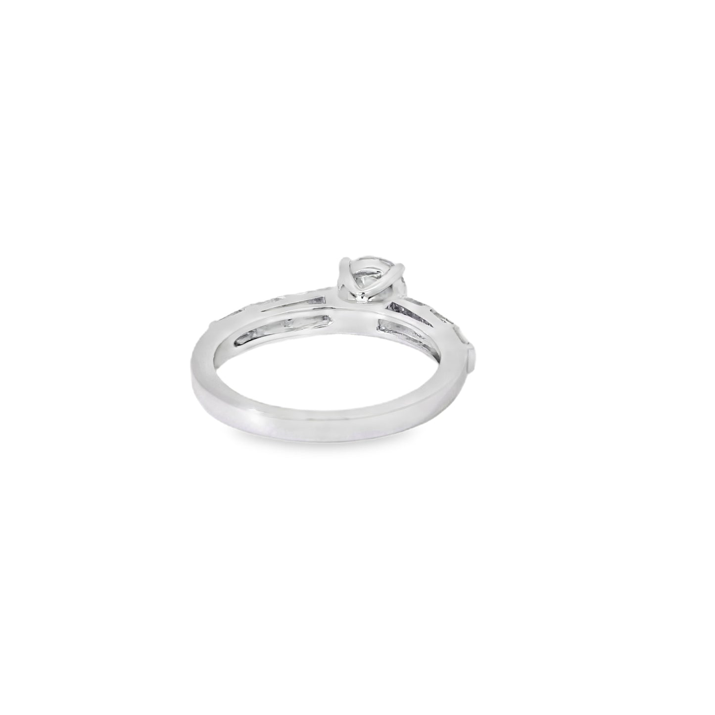 14k White gold 0.93ctw Baguette Cut accented by 1.01ctw Round Brilliant Diamond Ring