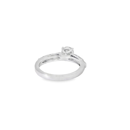 14k White gold 0.93ctw Baguette Cut accented by 1.01ctw Round Brilliant Diamond Ring