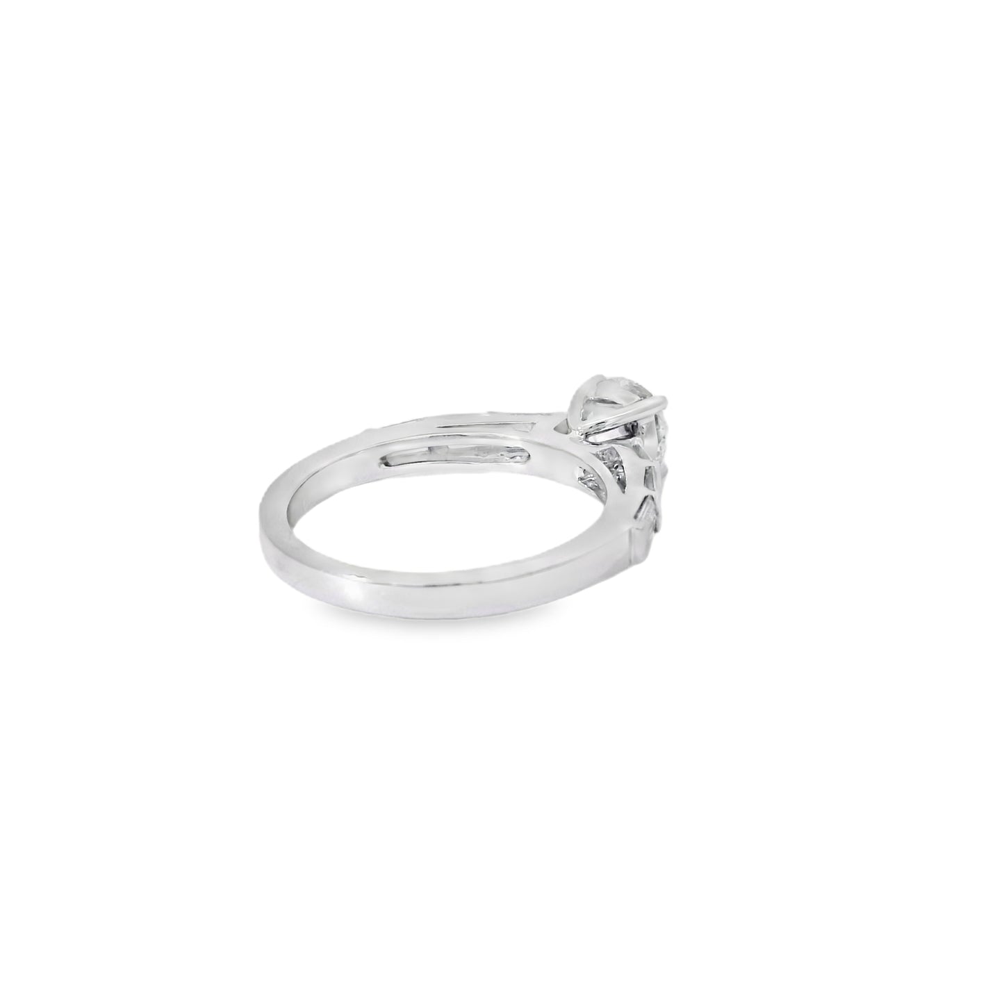 14k White gold 0.93ctw Baguette Cut accented by 1.01ctw Round Brilliant Diamond Ring