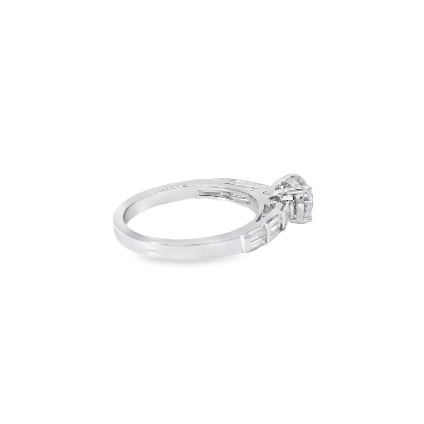 14k White gold 0.93ctw Baguette Cut accented by 1.01ctw Round Brilliant Diamond Ring