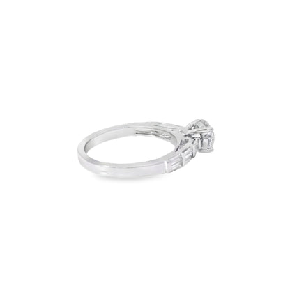 14k White gold 0.93ctw Baguette Cut accented by 1.01ctw Round Brilliant Diamond Ring