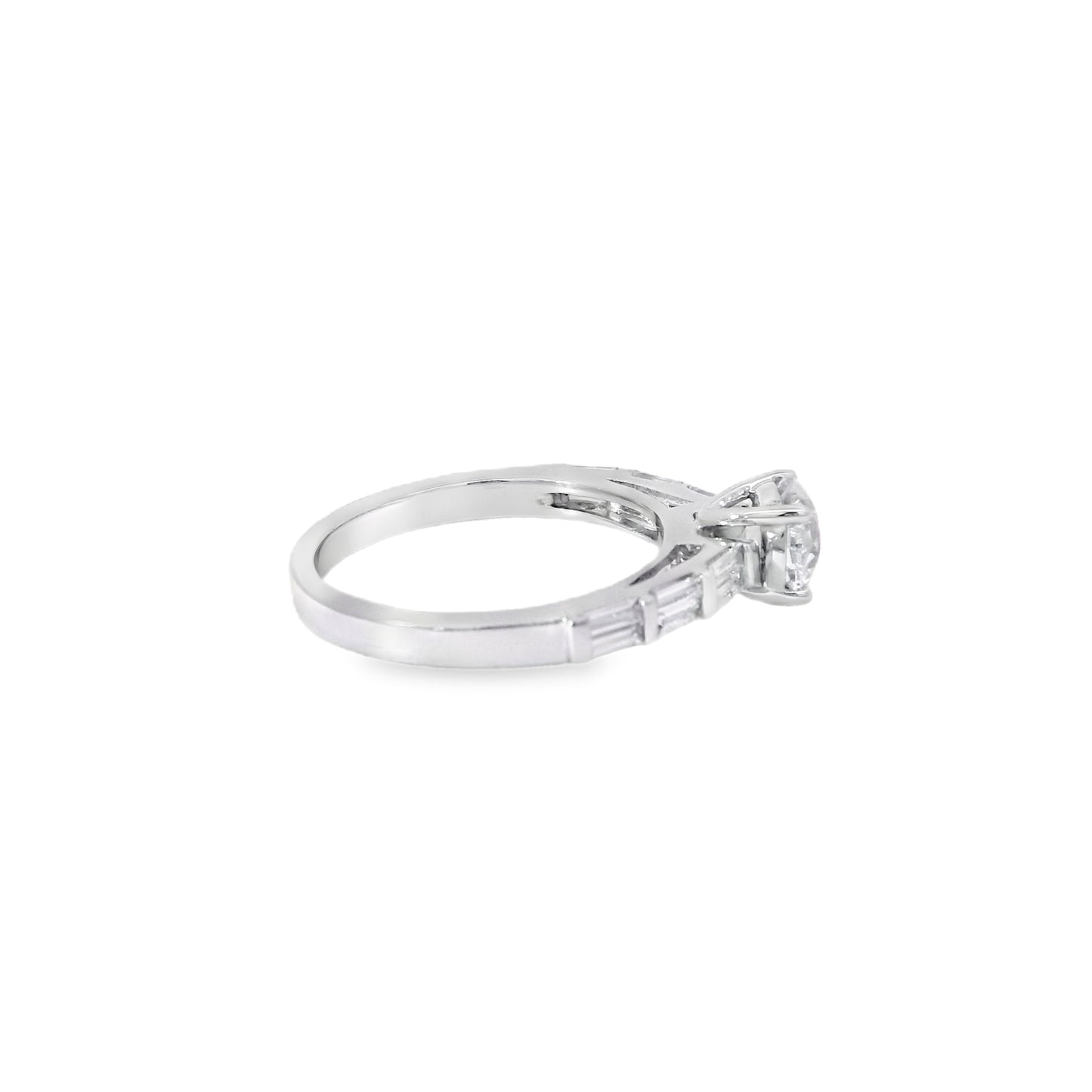 14k White gold 0.93ctw Baguette Cut accented by 1.01ctw Round Brilliant Diamond Ring