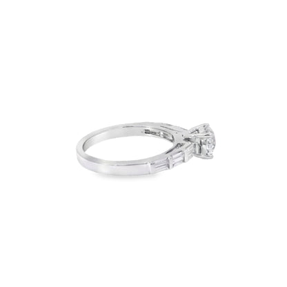 14k White gold 0.93ctw Baguette Cut accented by 1.01ctw Round Brilliant Diamond Ring
