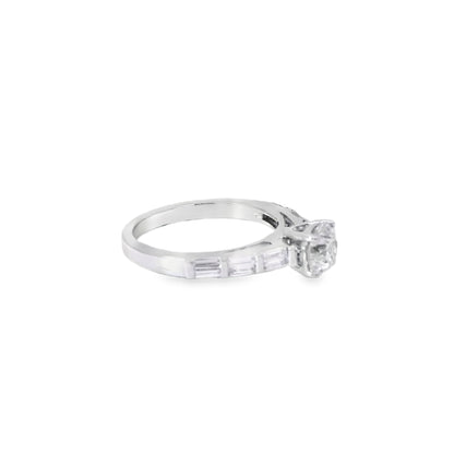 14k White gold 0.93ctw Baguette Cut accented by 1.01ctw Round Brilliant Diamond Ring