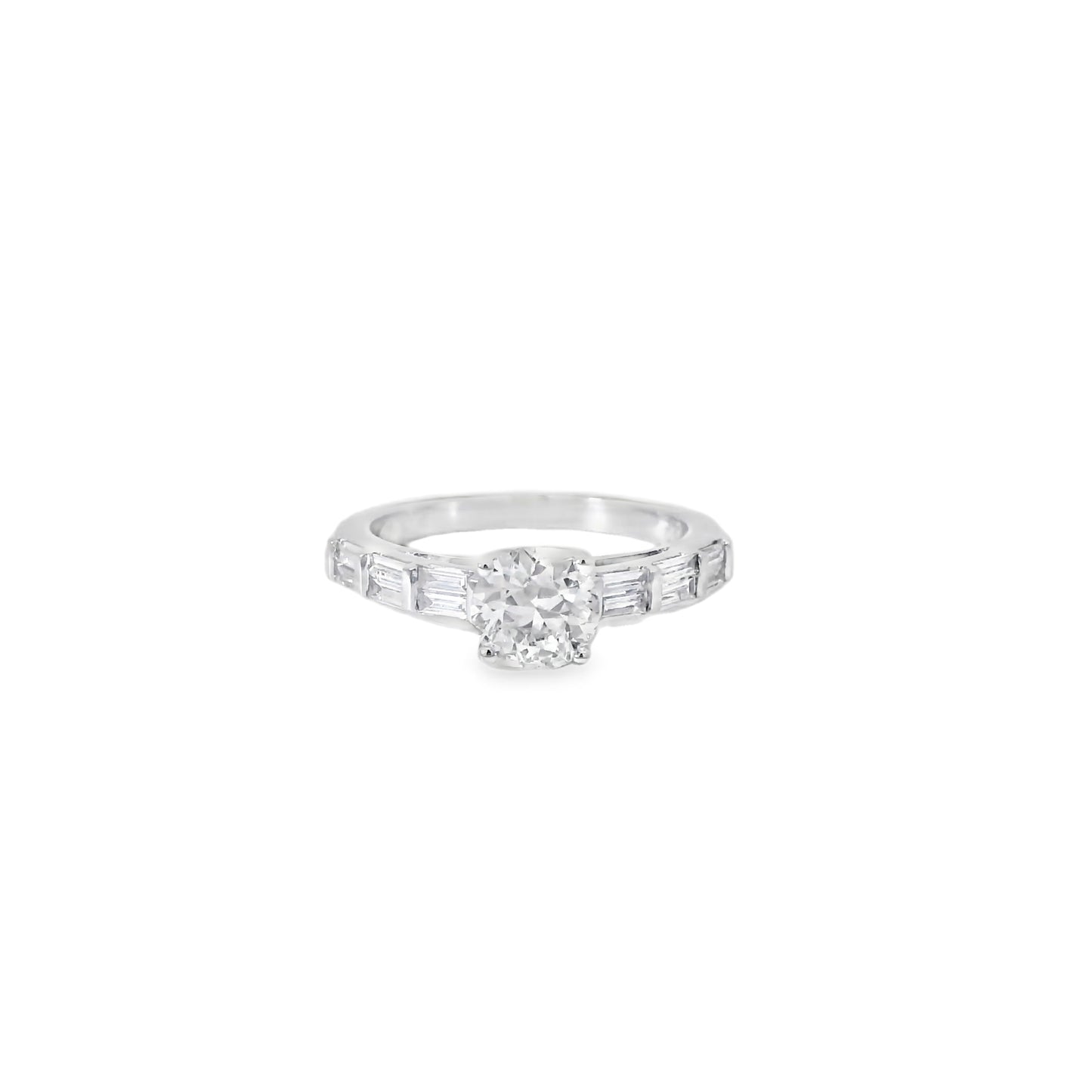 14k White gold 0.93ctw Baguette Cut accented by 1.01ctw Round Brilliant Diamond Ring