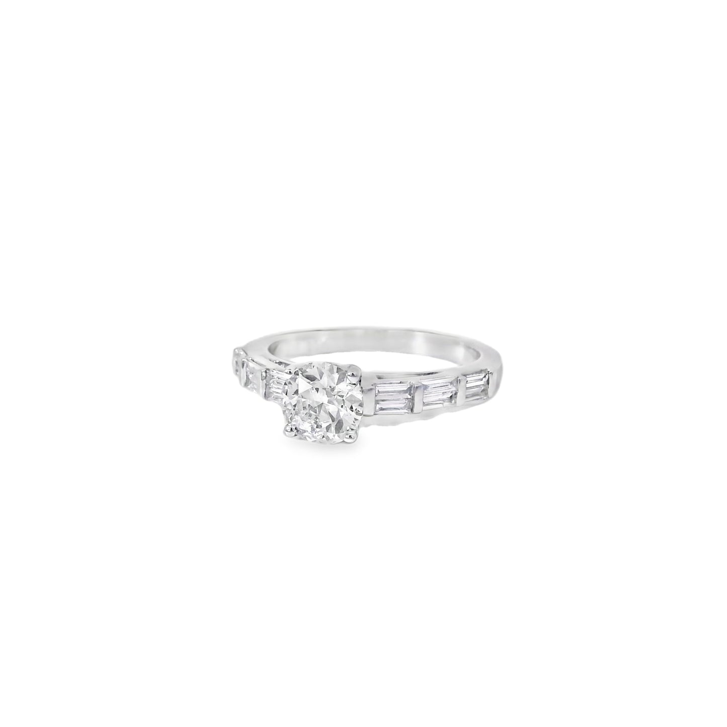 14k White gold 0.93ctw Baguette Cut accented by 1.01ctw Round Brilliant Diamond Ring