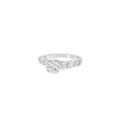 14k White gold 0.93ctw Baguette Cut accented by 1.01ctw Round Brilliant Diamond Ring