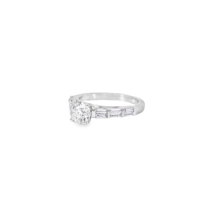 14k White gold 0.93ctw Baguette Cut accented by 1.01ctw Round Brilliant Diamond Ring