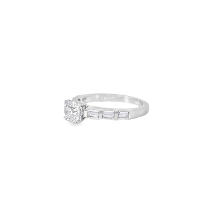 14k White gold 0.93ctw Baguette Cut accented by 1.01ctw Round Brilliant Diamond Ring