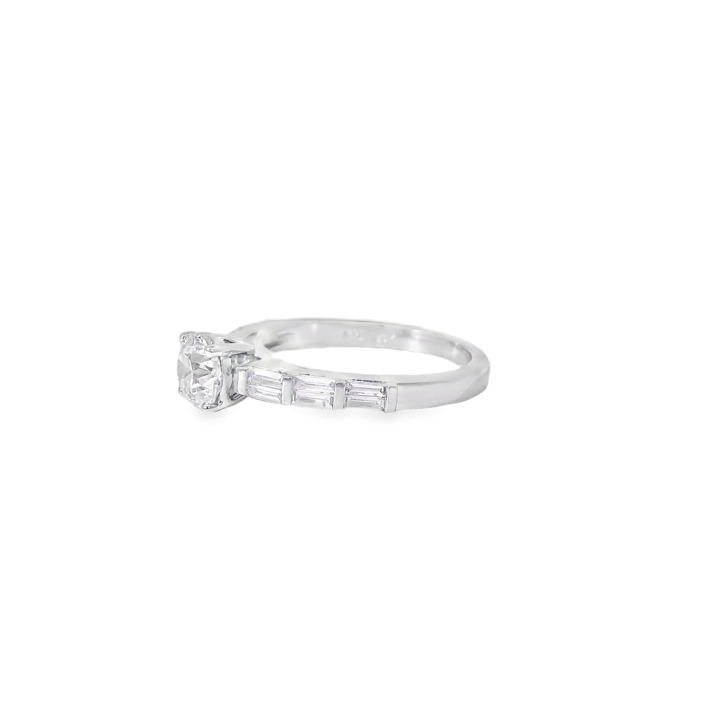 14k White gold 0.93ctw Baguette Cut accented by 1.01ctw Round Brilliant Diamond Ring