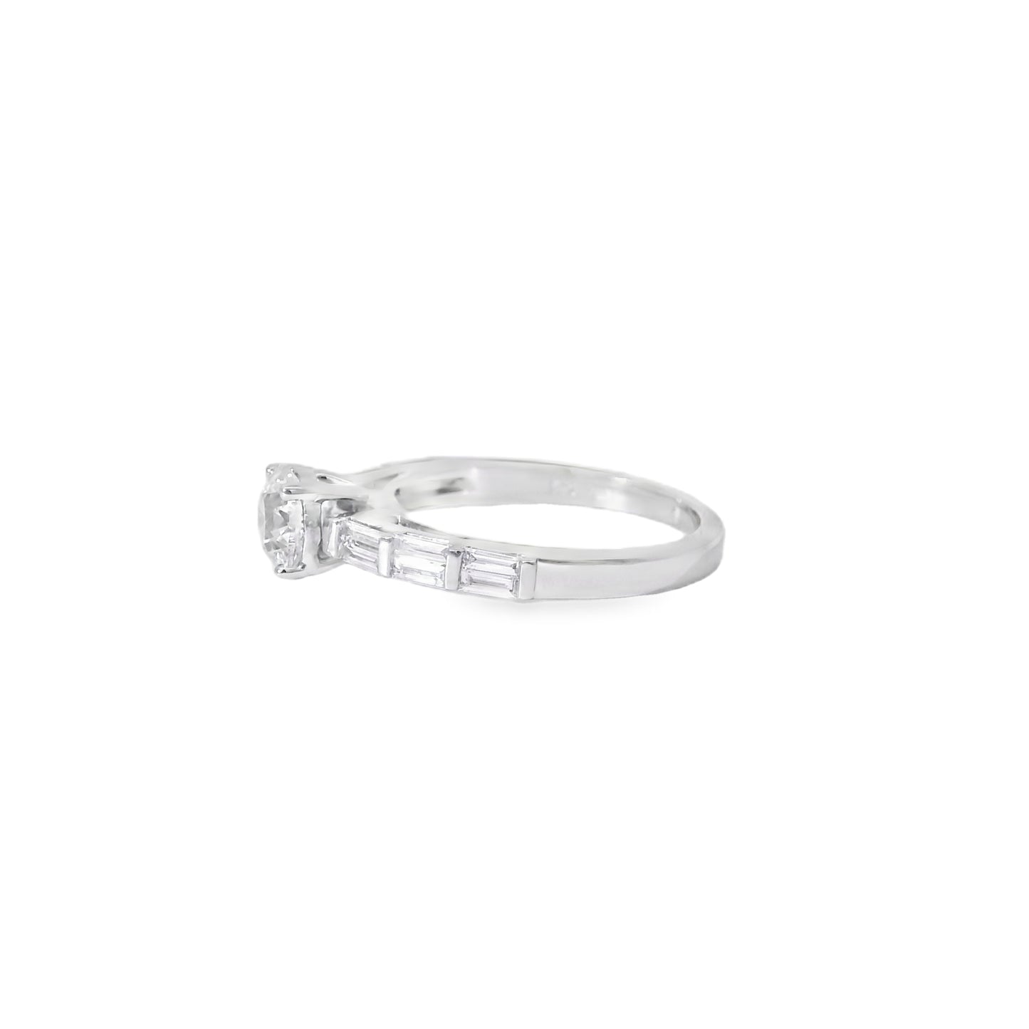 14k White gold 0.93ctw Baguette Cut accented by 1.01ctw Round Brilliant Diamond Ring