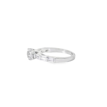 14k White gold 0.93ctw Baguette Cut accented by 1.01ctw Round Brilliant Diamond Ring