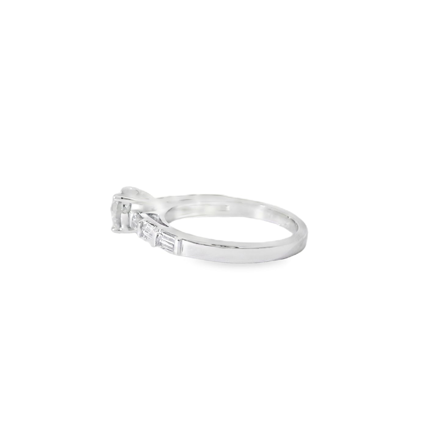 14k White gold 0.93ctw Baguette Cut accented by 1.01ctw Round Brilliant Diamond Ring