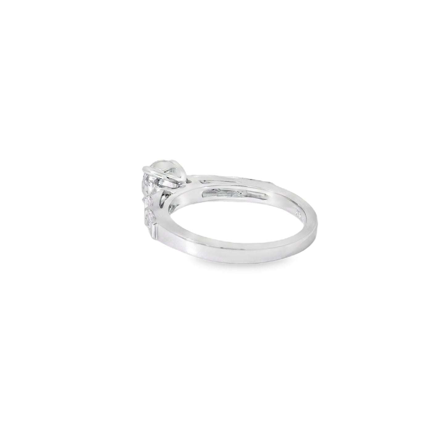 14k White gold 0.93ctw Baguette Cut accented by 1.01ctw Round Brilliant Diamond Ring
