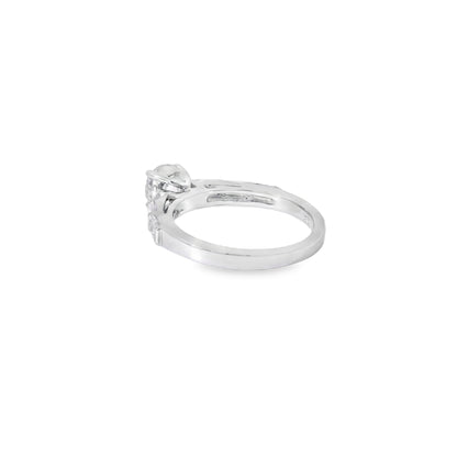 14k White gold 0.93ctw Baguette Cut accented by 1.01ctw Round Brilliant Diamond Ring