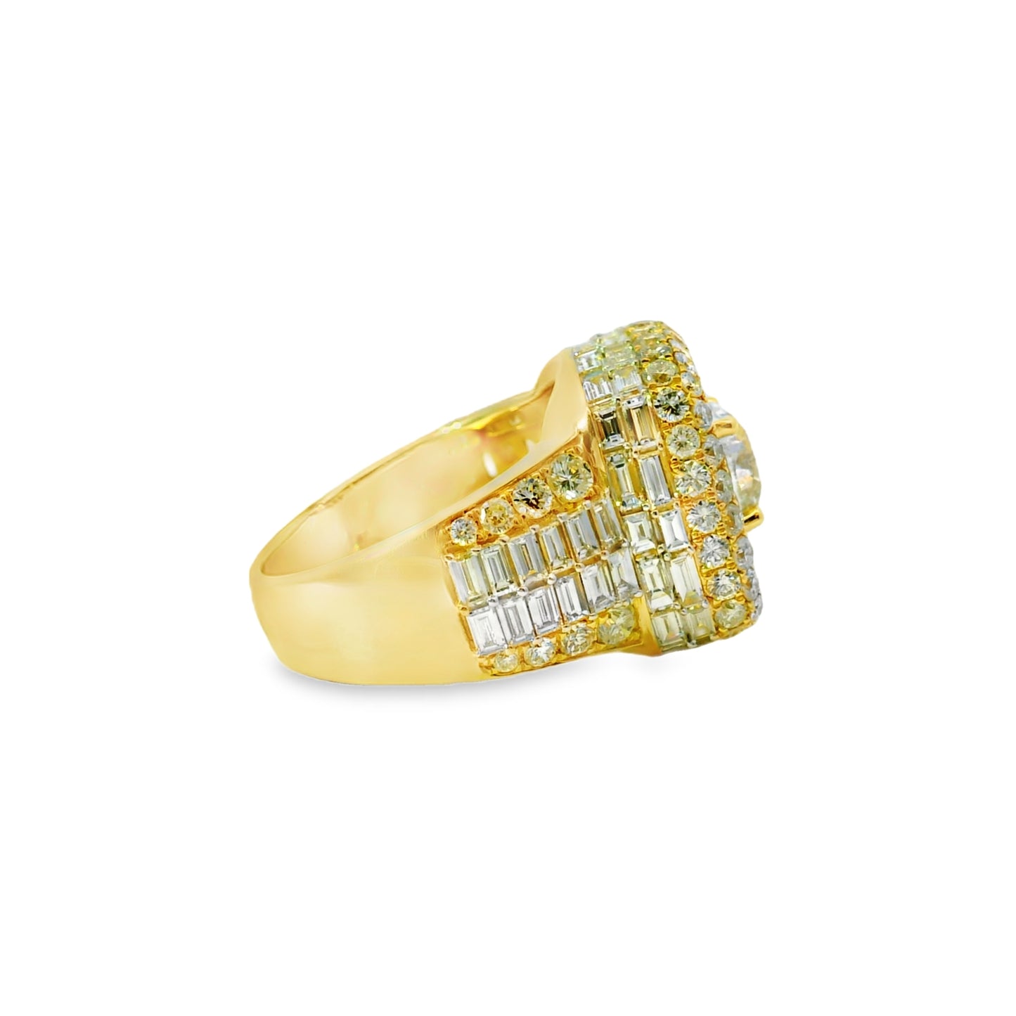 14k Yellow Gold 6.70ctw Baguette Cut and 2.01ctw Round Brilliant Diamonds Ring