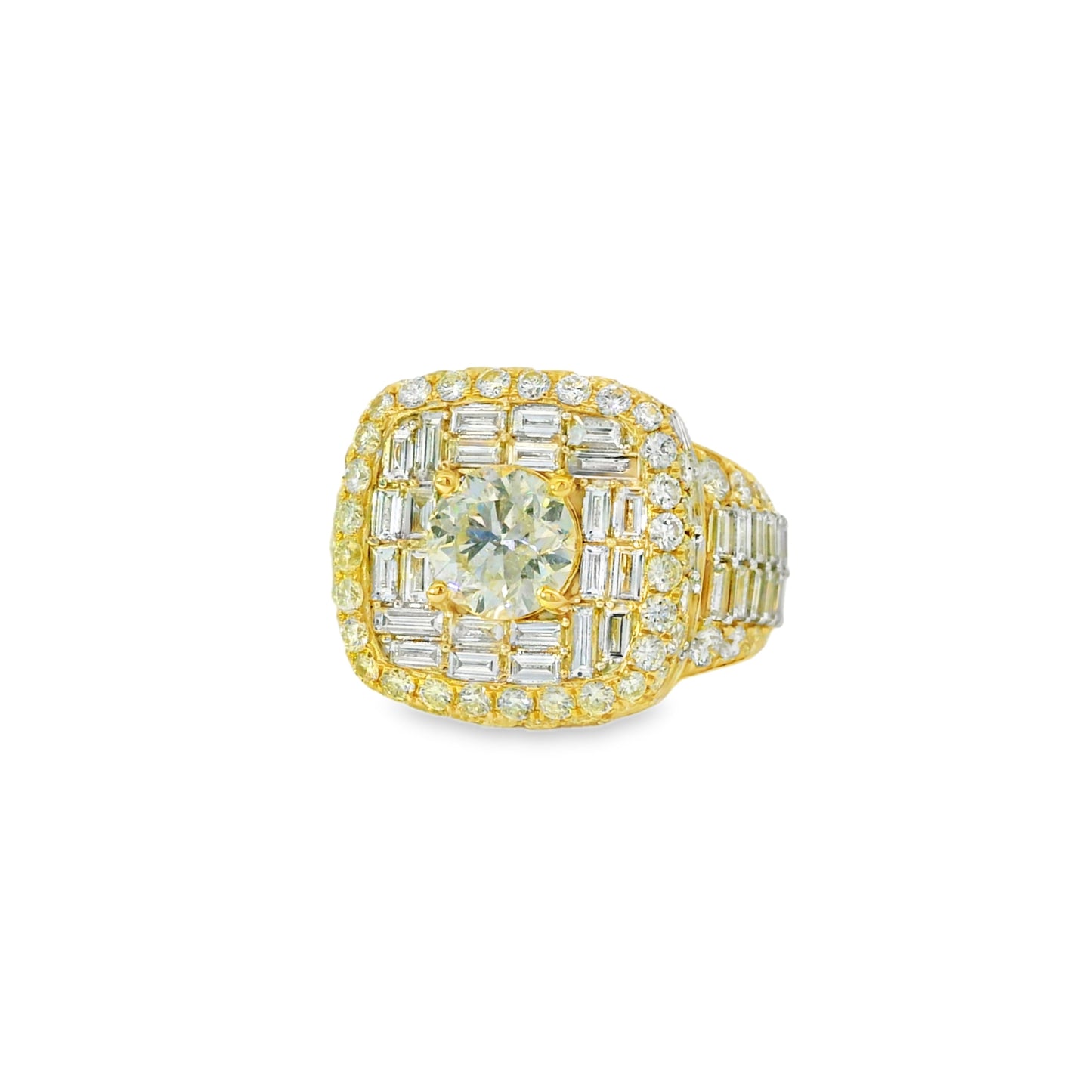 14k Yellow Gold 6.70ctw Baguette Cut and 2.01ctw Round Brilliant Diamonds Ring