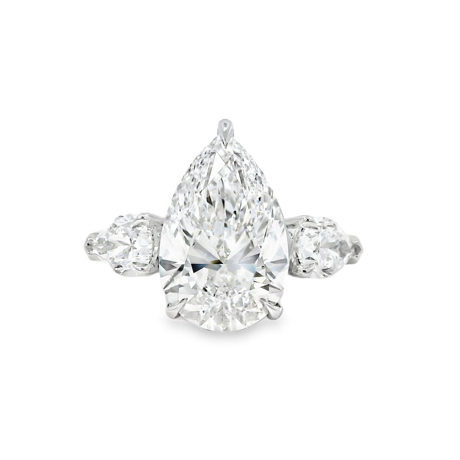 Platinum GIA Certified 7.48ctw Pear Cut Natural Diamond 3 Stone Ring