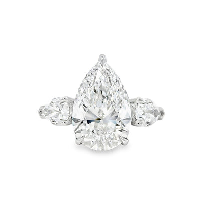 Platinum GIA Certified 7.48ctw Pear Cut Natural Diamond 3 Stone Ring