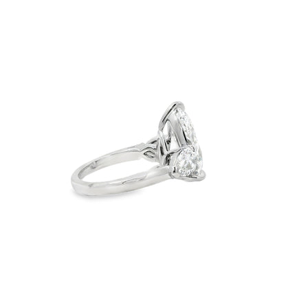 Platinum GIA Certified 7.48ctw Pear Cut Natural Diamond 3 Stone Ring