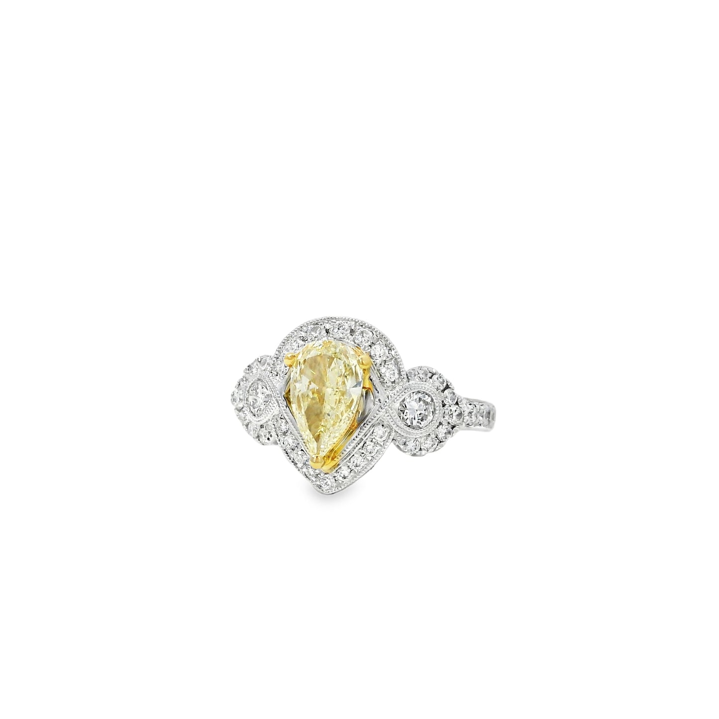 18k White and Yellow Gold 1.47ctw Pear Cut Fancy Yellow Diamond Ring