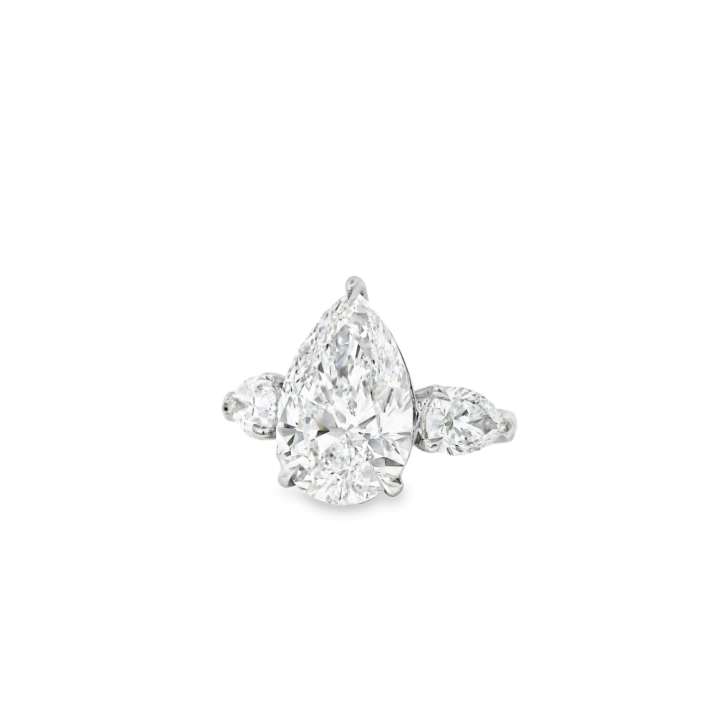 Platinum GIA Certified 7.48ctw Pear Cut Natural Diamond 3 Stone Ring