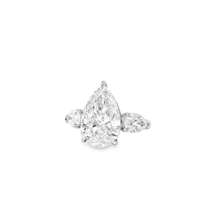 Platinum GIA Certified 7.48ctw Pear Cut Natural Diamond 3 Stone Ring