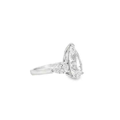 Platinum GIA Certified 7.48ctw Pear Cut Natural Diamond 3 Stone Ring