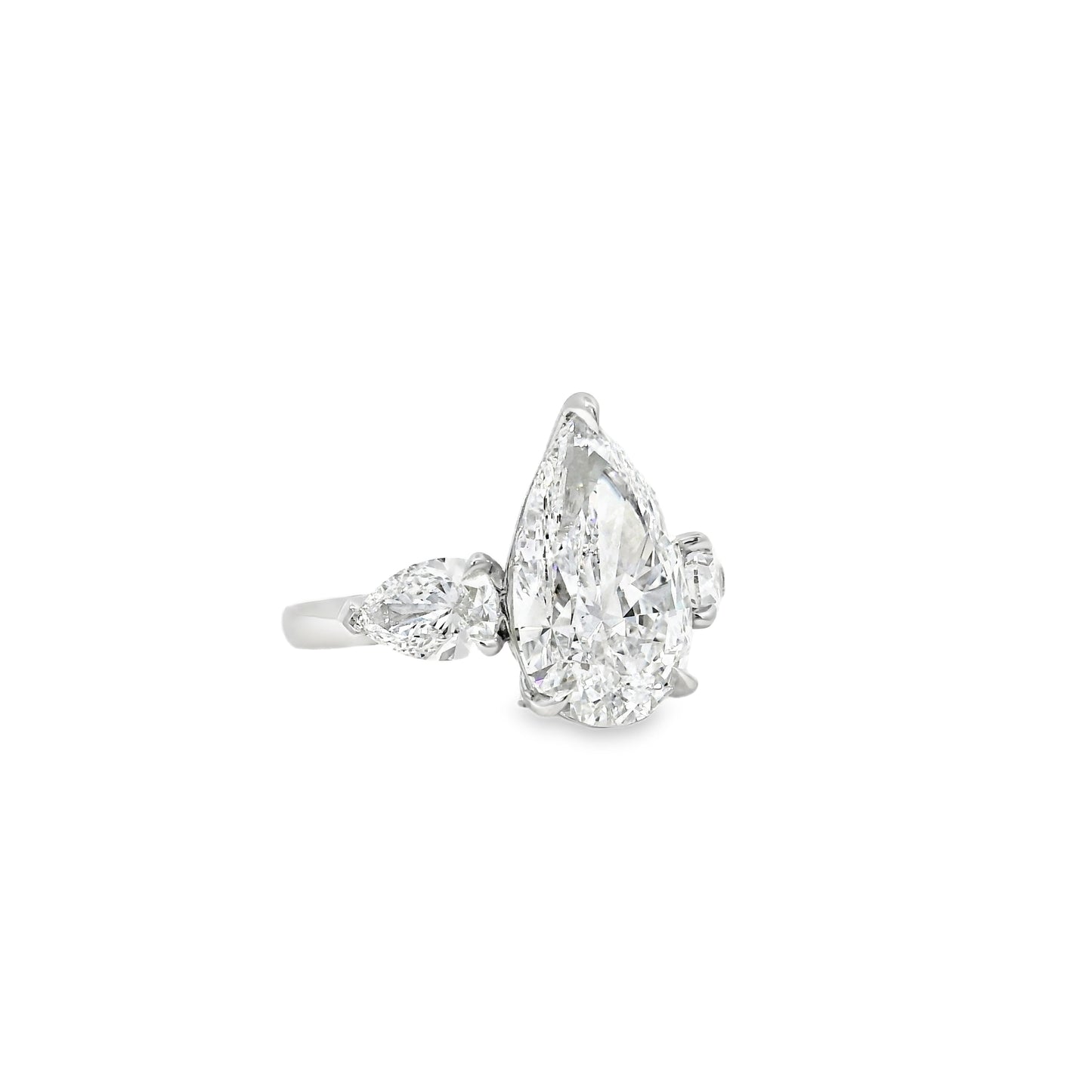 Platinum GIA Certified 7.48ctw Pear Cut Natural Diamond 3 Stone Ring