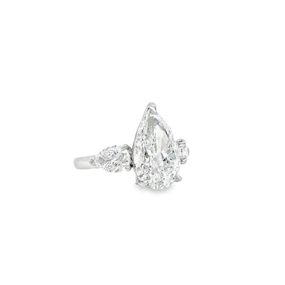 Platinum GIA Certified 7.48ctw Pear Cut Natural Diamond 3 Stone Ring