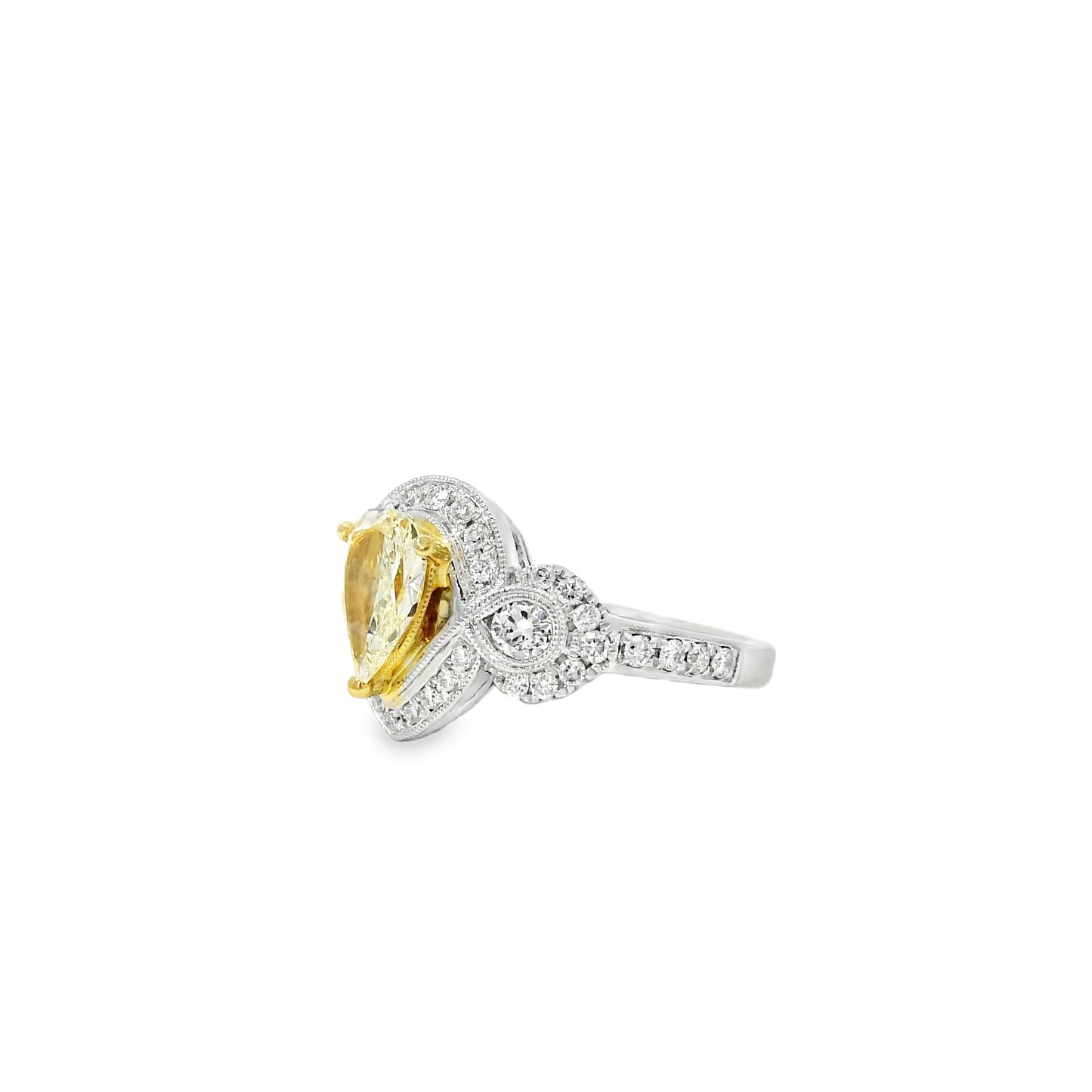 18k White and Yellow Gold 1.47ctw Pear Cut Fancy Yellow Diamond Ring