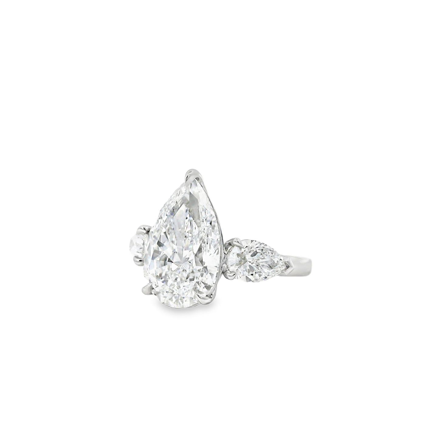 Platinum GIA Certified 7.48ctw Pear Cut Natural Diamond 3 Stone Ring