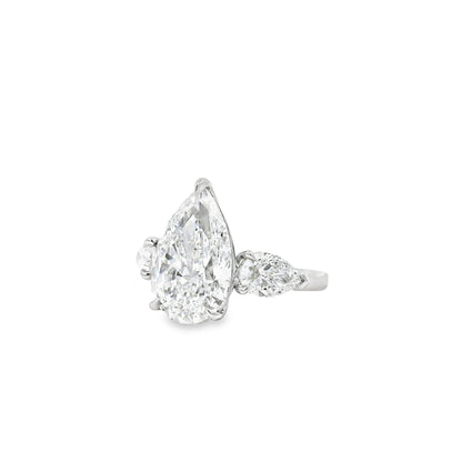 Platinum GIA Certified 7.48ctw Pear Cut Natural Diamond 3 Stone Ring