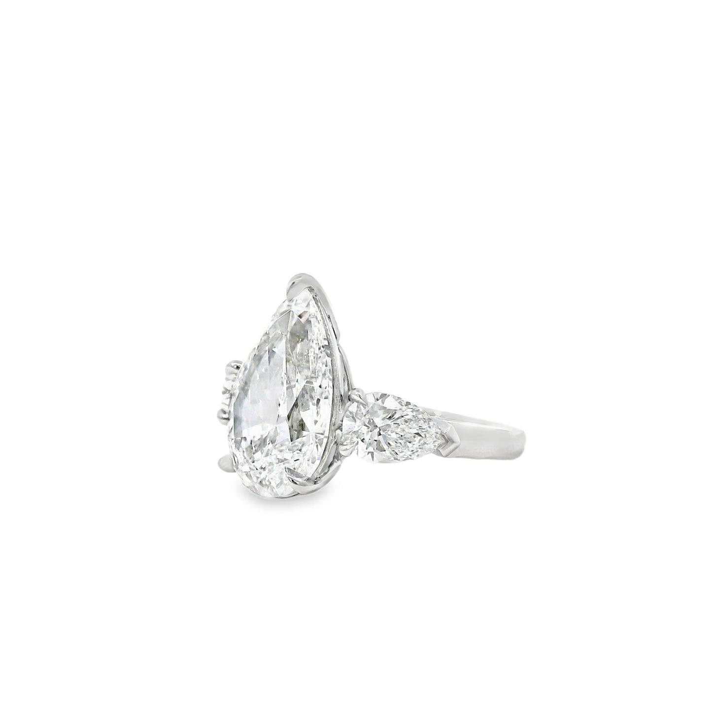 Platinum GIA Certified 7.48ctw Pear Cut Natural Diamond 3 Stone Ring