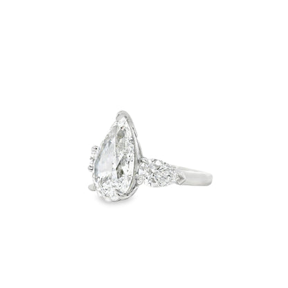 Platinum GIA Certified 7.48ctw Pear Cut Natural Diamond 3 Stone Ring