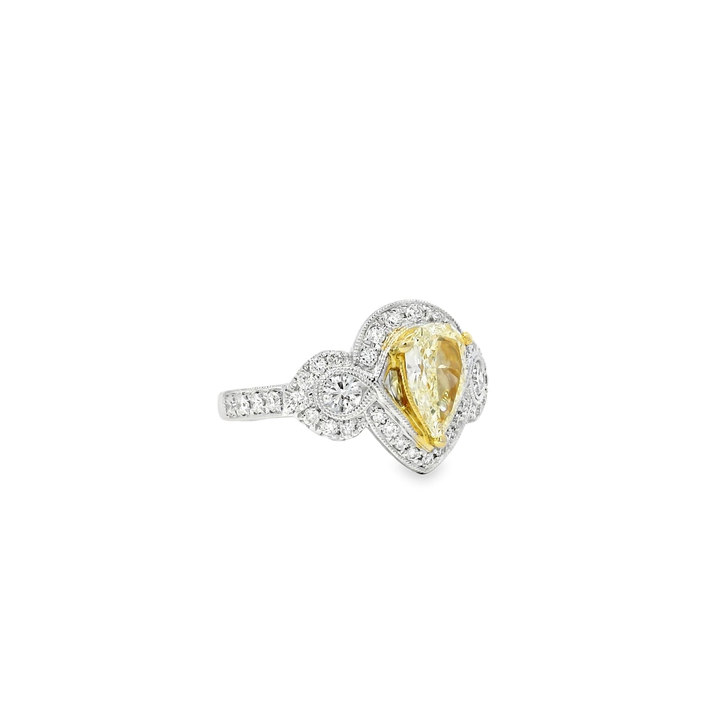 18k White and Yellow Gold 1.47ctw Pear Cut Fancy Yellow Diamond Ring