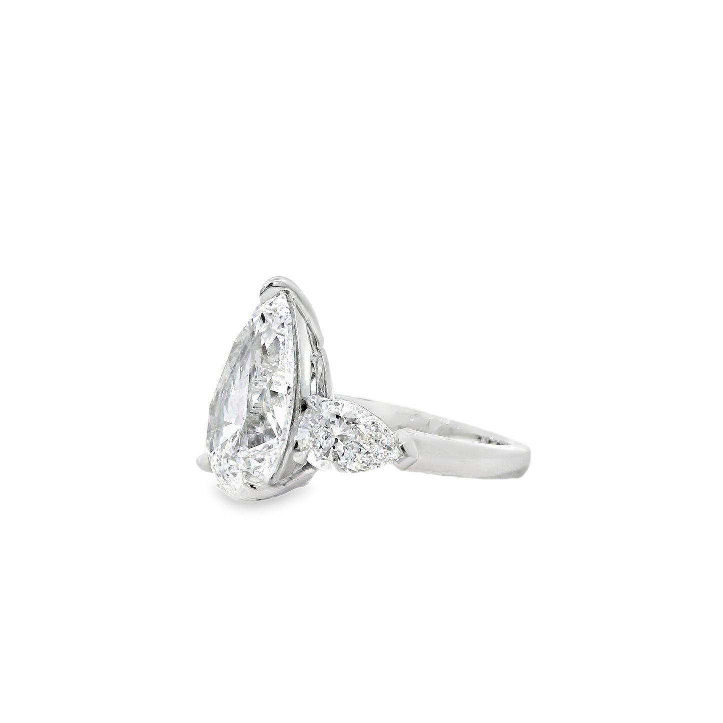 Platinum GIA Certified 7.48ctw Pear Cut Natural Diamond 3 Stone Ring