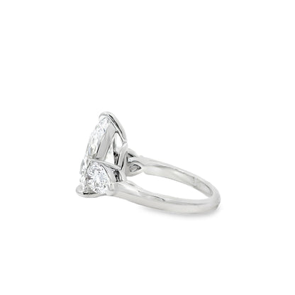 Platinum GIA Certified 7.48ctw Pear Cut Natural Diamond 3 Stone Ring