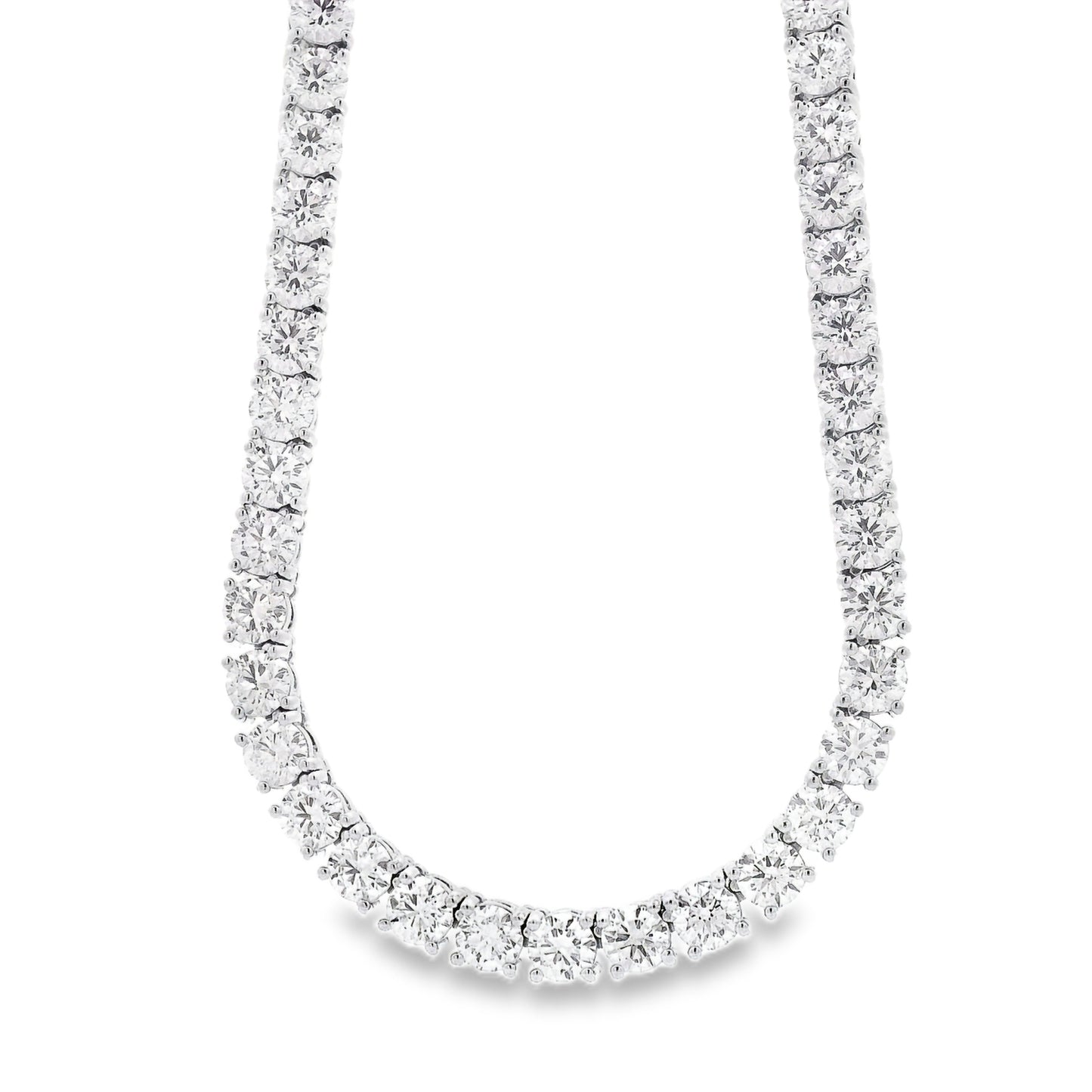 14k White Gold 41.20ctw Natural Round Brilliant Diamond Tennis Necklace