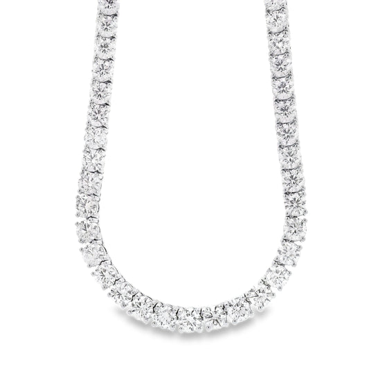 14k White Gold 41.20ctw Natural Round Brilliant Diamond Tennis Necklace